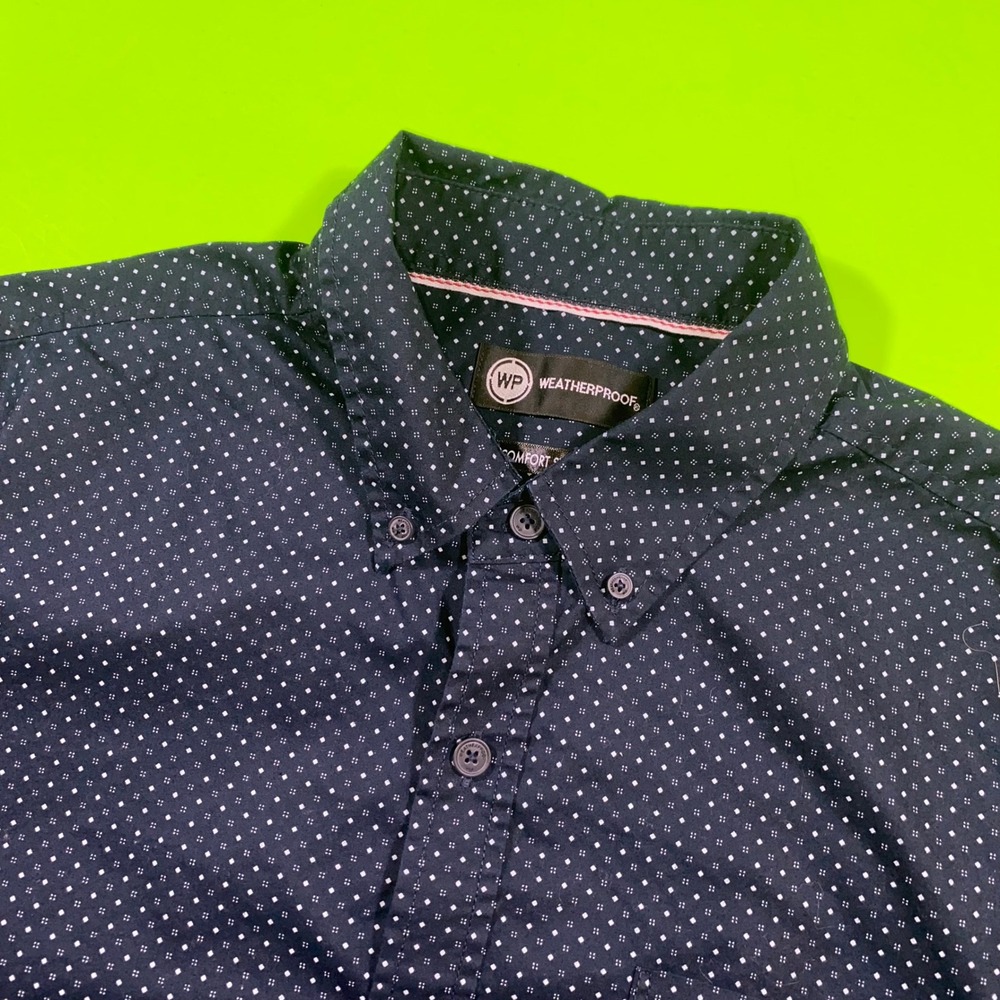 Weatherproof Mens Navy Blue Geometric Diamond‎ Dot Short Sleeve Shirt Large L